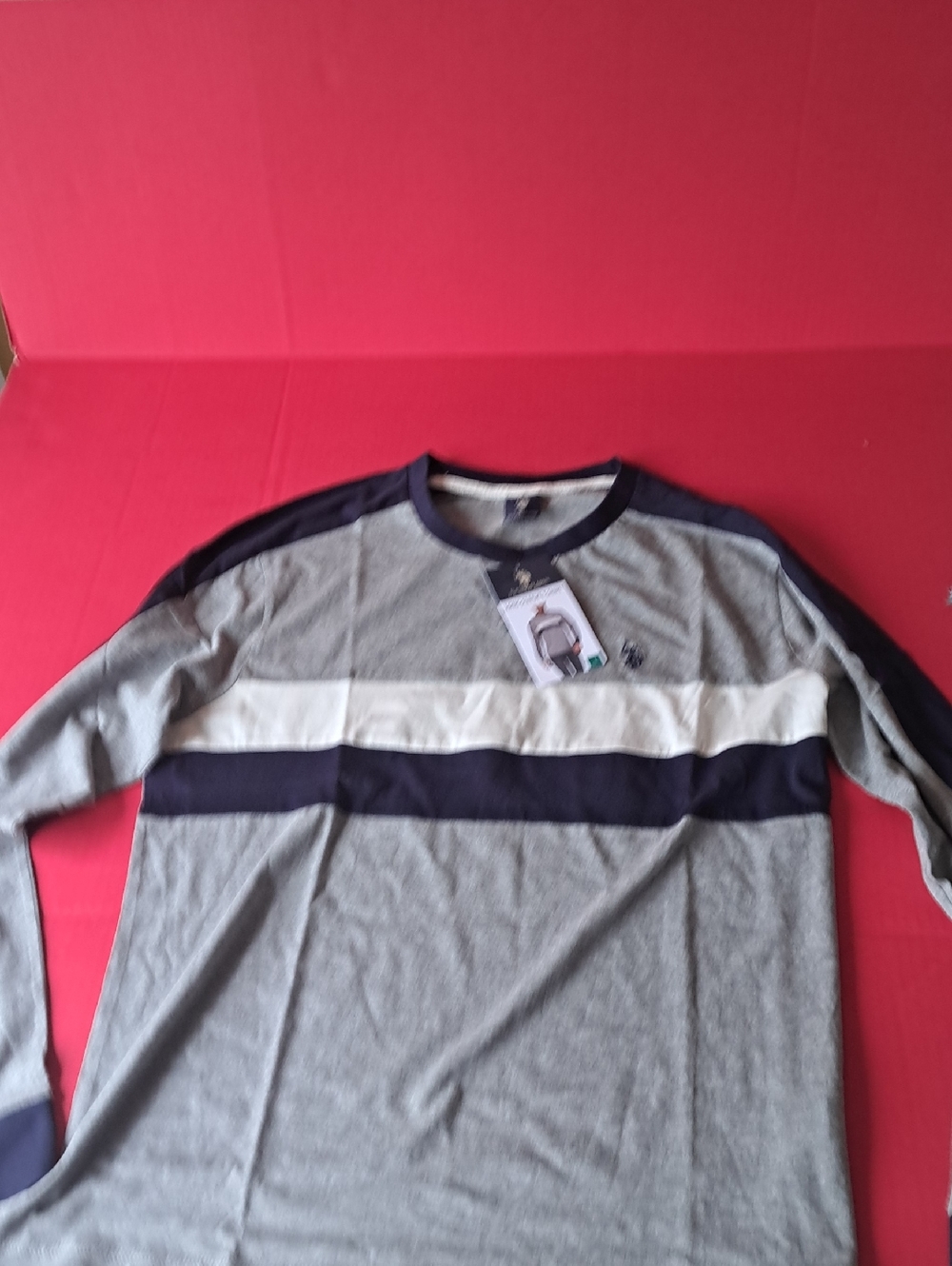 U.S. Polo Assn. Gray, White & Navy Striped Long-Sleeve Tee